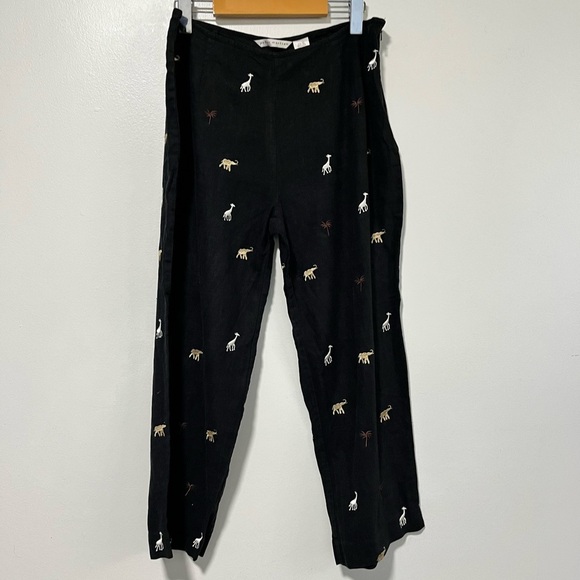 Peter Martin Black Linen Blend Embroidered Animal Pants - Size 12 - Picture 2 of 12